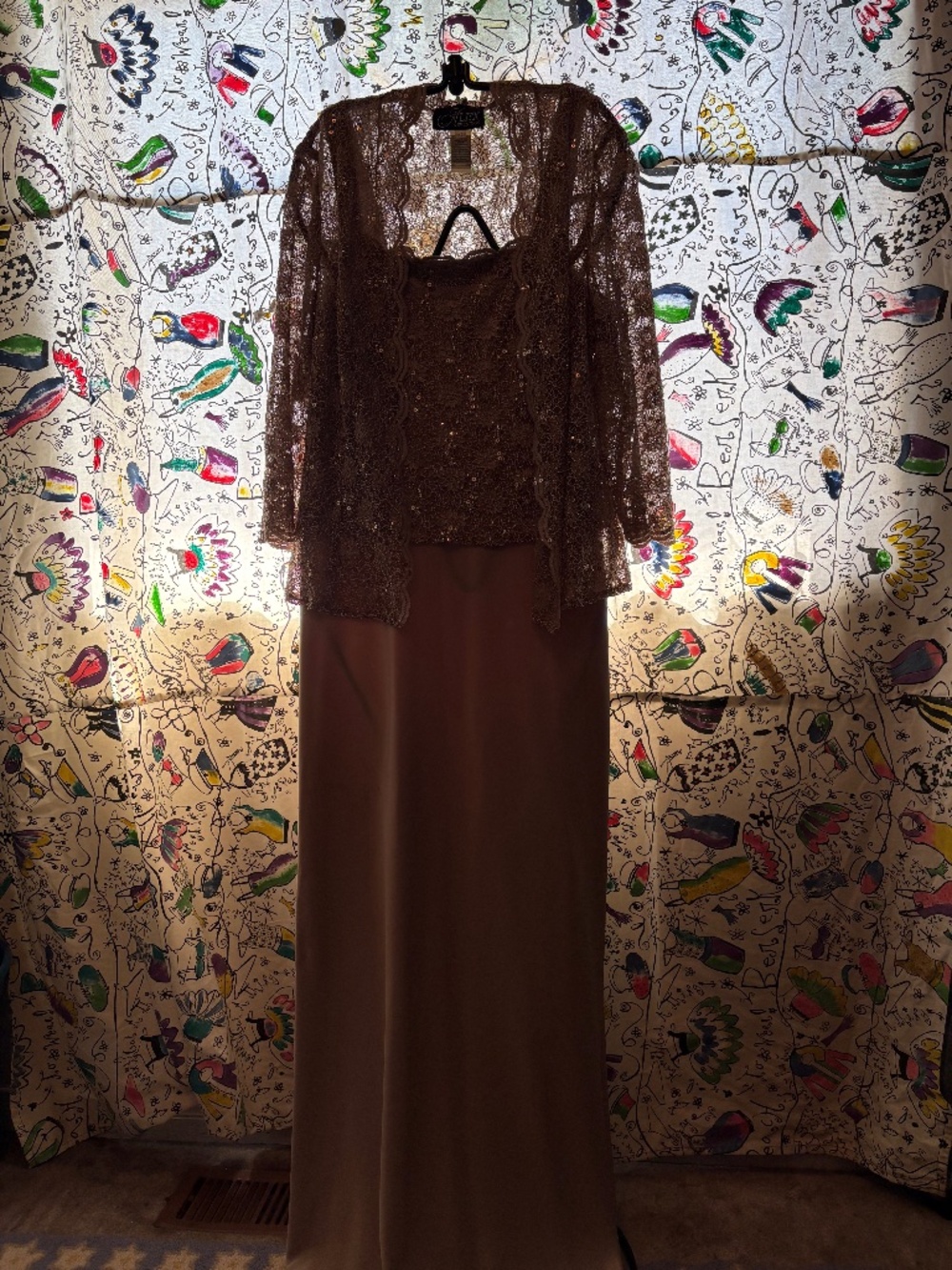 Evening Gown with beaded lace jacket and maxi skirt